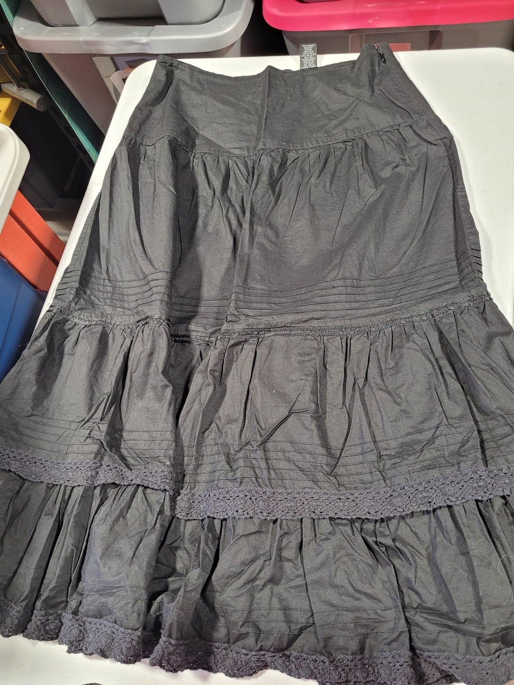 New York & Company Black Tiered Maxi Skirt with Lace Trim